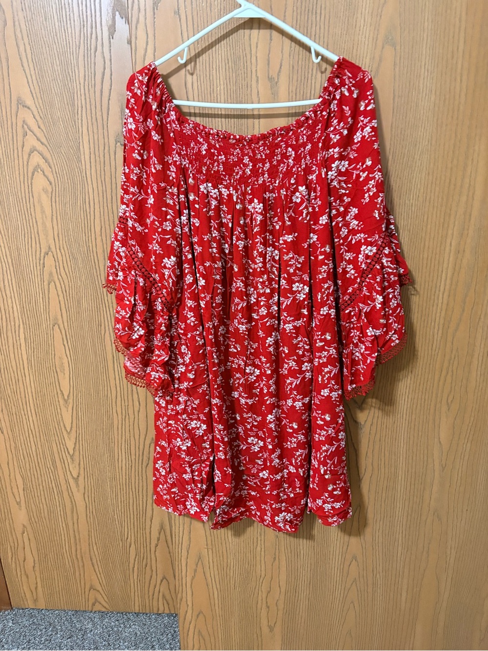 Red Floral Off-Shoulder Boho Dress